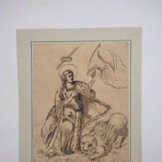 Arte: ORIGINAL DIBUJO A PLUMILLA DE LA MÁRTIR VIRGEN SANTA TECLA SIGLO XVIII?. Lote 358385185