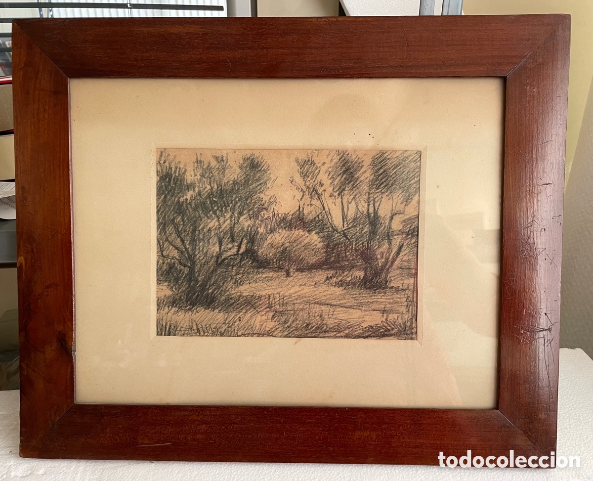Art: JOAN BAPTISTA PORCAR (1889-1974) - DIBUJO - PAISAJE BOSQUE - 26X22CM