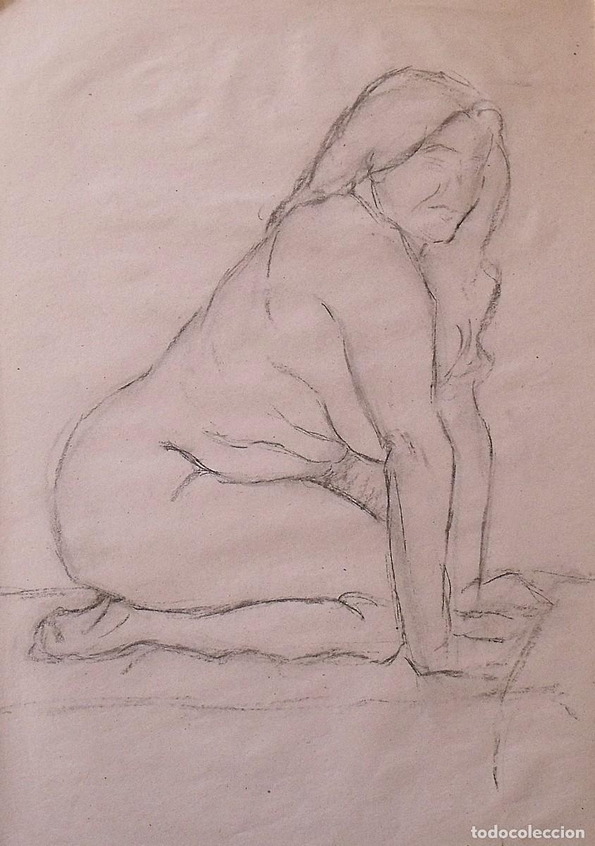 Art: Isabel Baylach. Desnudo femenino. Dibujo carb&oacute;n, boceto o esbozo. Sin firmar. 70x50 cm.