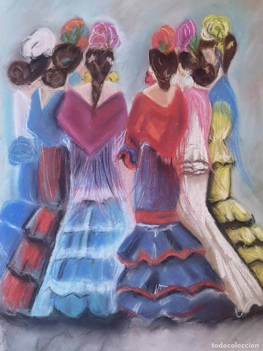 Arte: GITANAS FERIA PASTEL EN PAPEL ORIGINAL - Foto 1