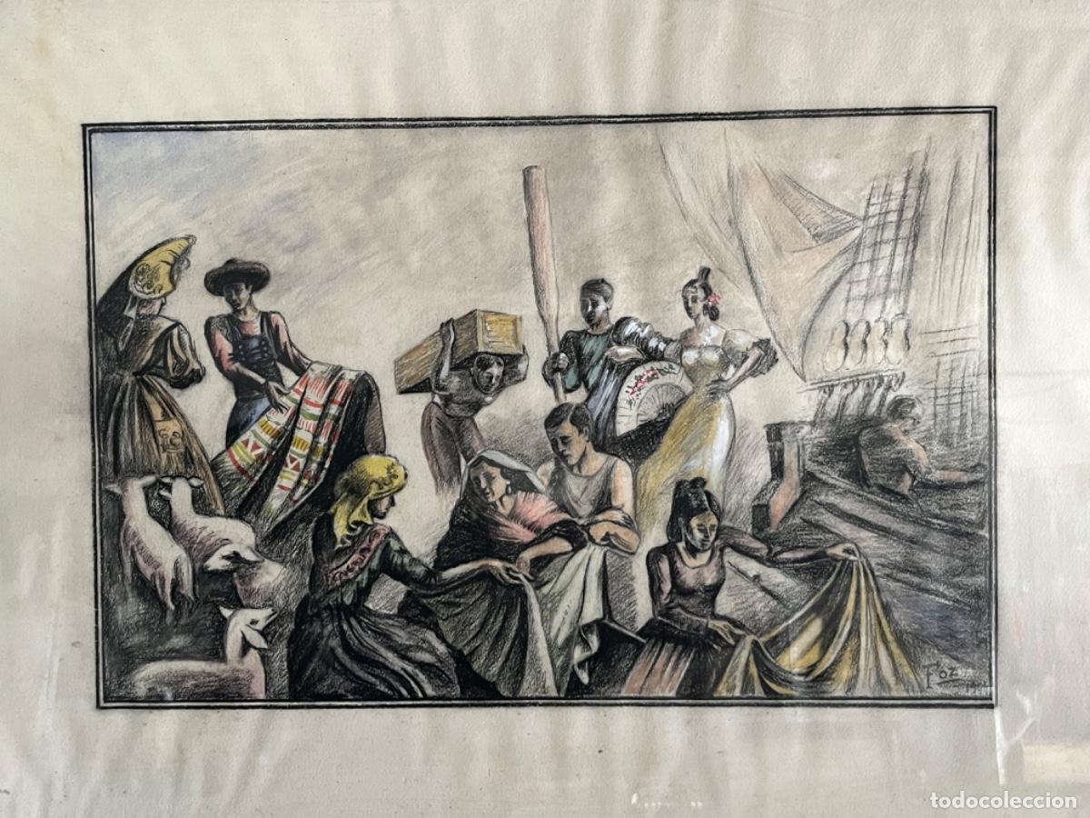 Arte: EUGENIO FOZ (1923-2014) DIBUJO TECNICA MIXTA 1944.