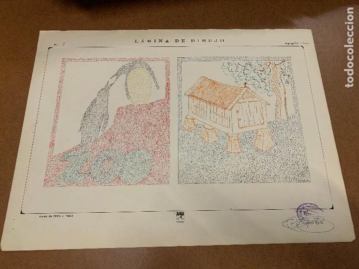 Art: Preciosa lamina antigua dibujada y pintada a mano. Puntillismo. Original. Mide unos 46x34cms a&ntilde;os 60