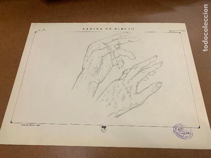 Art: Preciosa lamina antigua dibujada y pintada a mano. Manos. Original. Mide unos 46x34cms a&ntilde;os 60