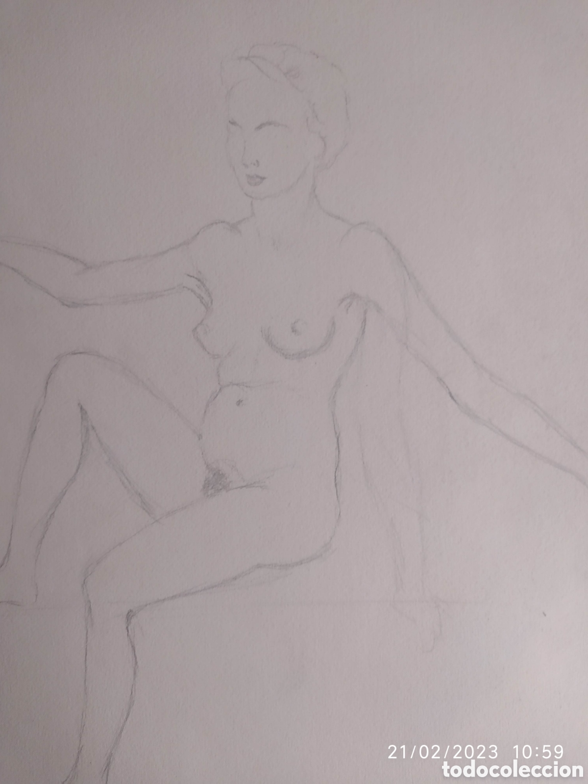 dibujo original lapiz carbon mujer desnuda 30 x - Compra venta en  todocoleccion