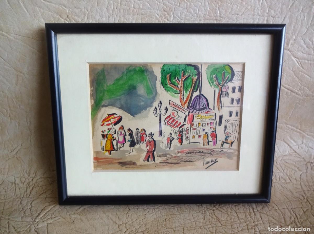 Art: antiguo cuadro con dibujo a&ntilde;os 60 - 70 original firmado y enmarcado