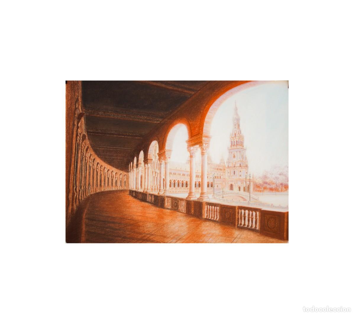Art: DIBUJO DE LA PLAZA DE ESPA&Ntilde;A DE SEVILLA. CUADROS PLAZA ESPA&Ntilde;A DE SEVILLA.