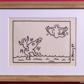 Keith Haring, dibujo atribuido, firmado a mano, (Banksy. Picasso, Miro, Dali, Warhol)