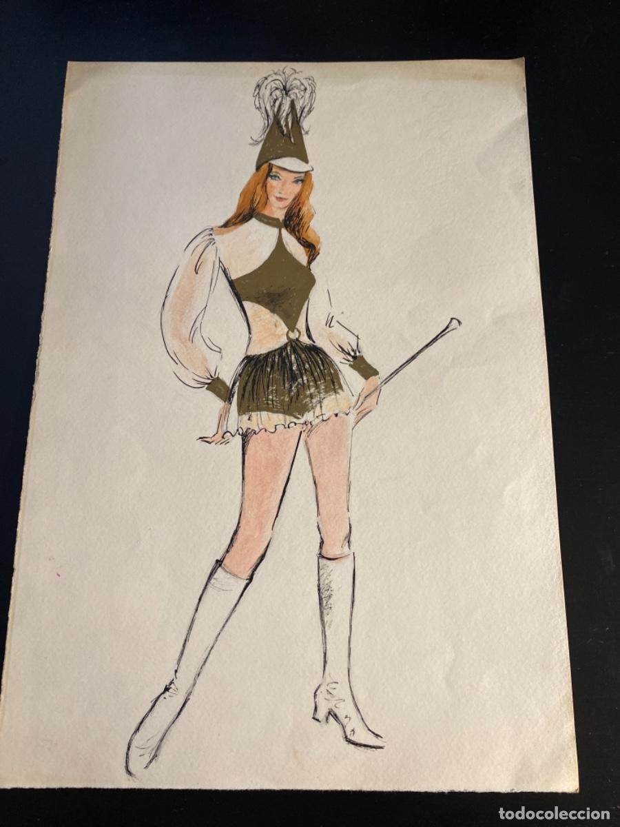 Art: Dibujo original l&aacute;mina mu&ntilde;eca vestido majoret 34 cm x 24 cm