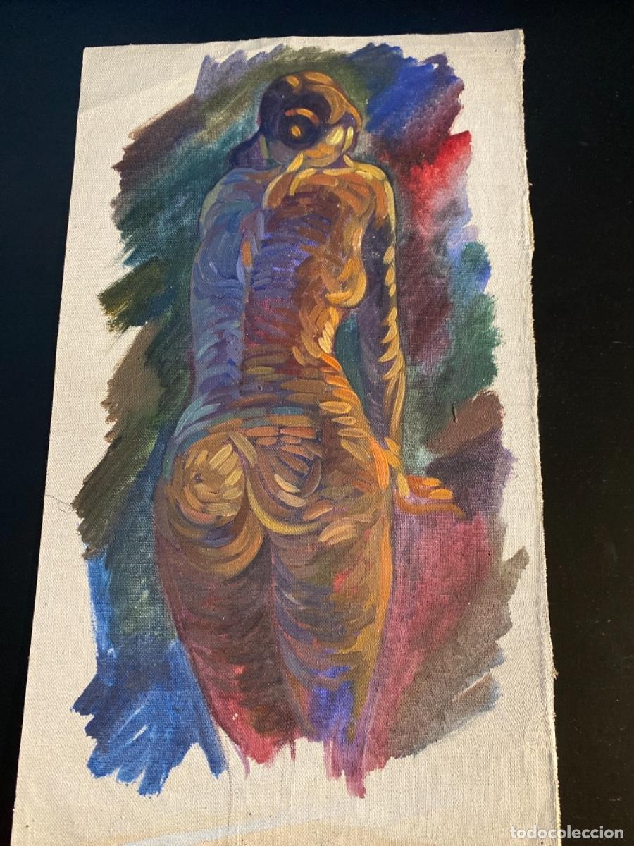 Art: Dibujo original &oacute;leo sobre lienzo mujer desnuda 36 cm x 22 cm