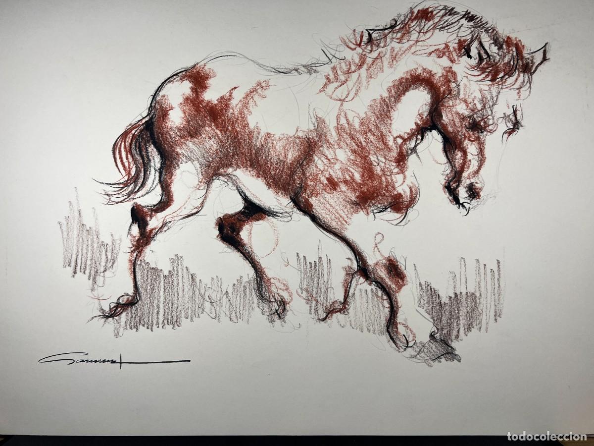 Kunst: DIBUJO ORIGINAL AQUARELA DE RAFEL GARRICH - ( 1930- 1994) - TEMA EQUINOS