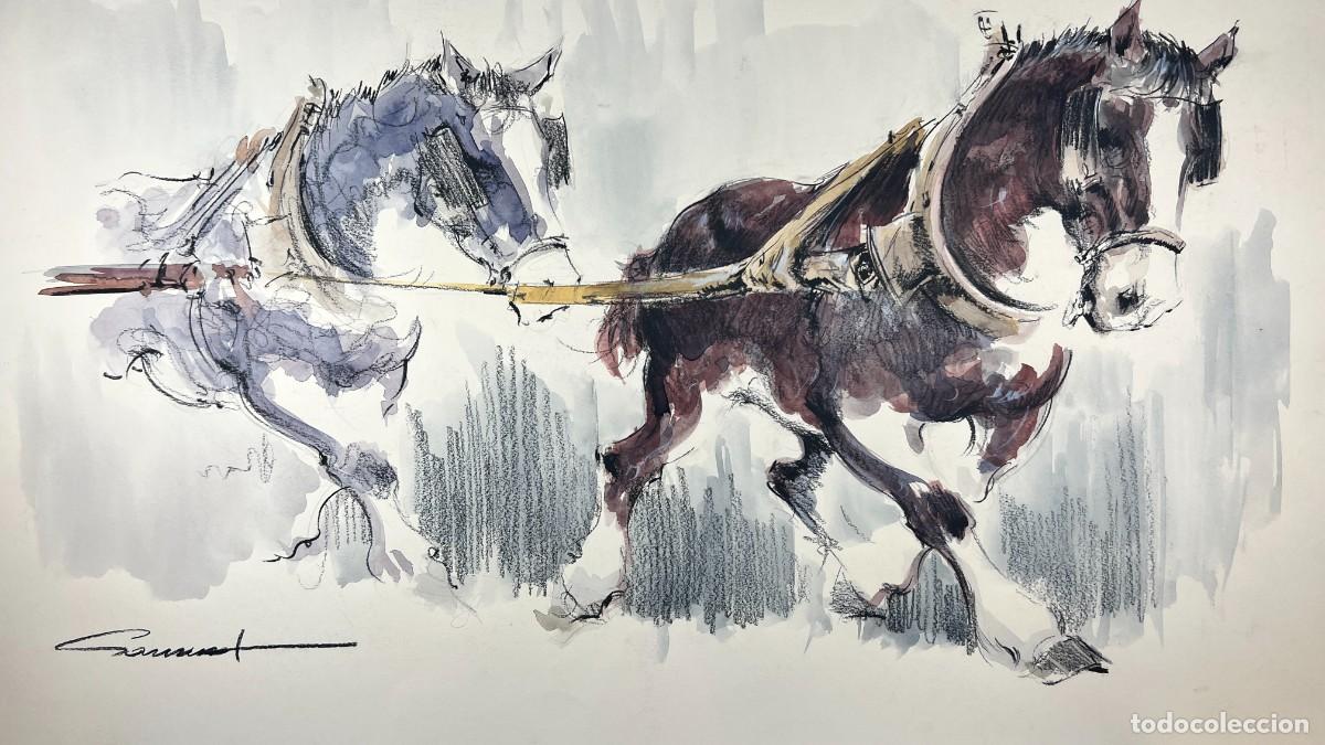 Kunst: DIBUJO ORIGINAL AQUARELA DE RAFEL GARRICH - ( 1930- 1994) - TEMA EQUINOS