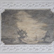 Arte: A.SQUALL 1827 - DIBUJO ORIGINAL, BARCO EN LA TORMENTA