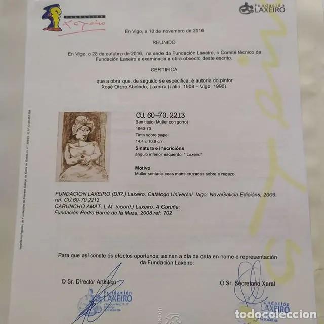 Arte: LAXEIRO - MUJER CON GORRO (CATALOGADO) - Foto 2