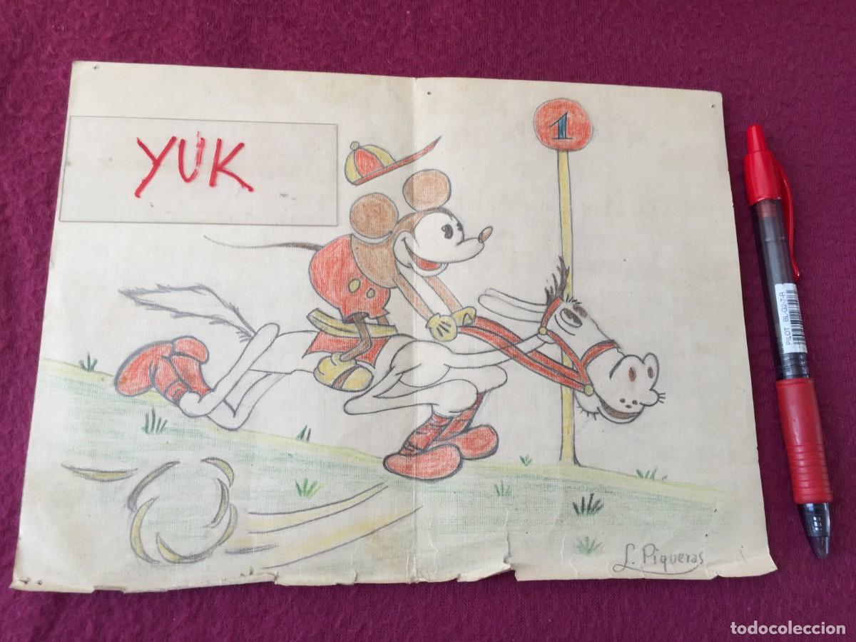 Arte: ANTIGUO DIBUJO MICKEY MOUSE A LAPICES DE COLORES - A&Ntilde;OS 30 - FIRMADO L. PIQUERAS