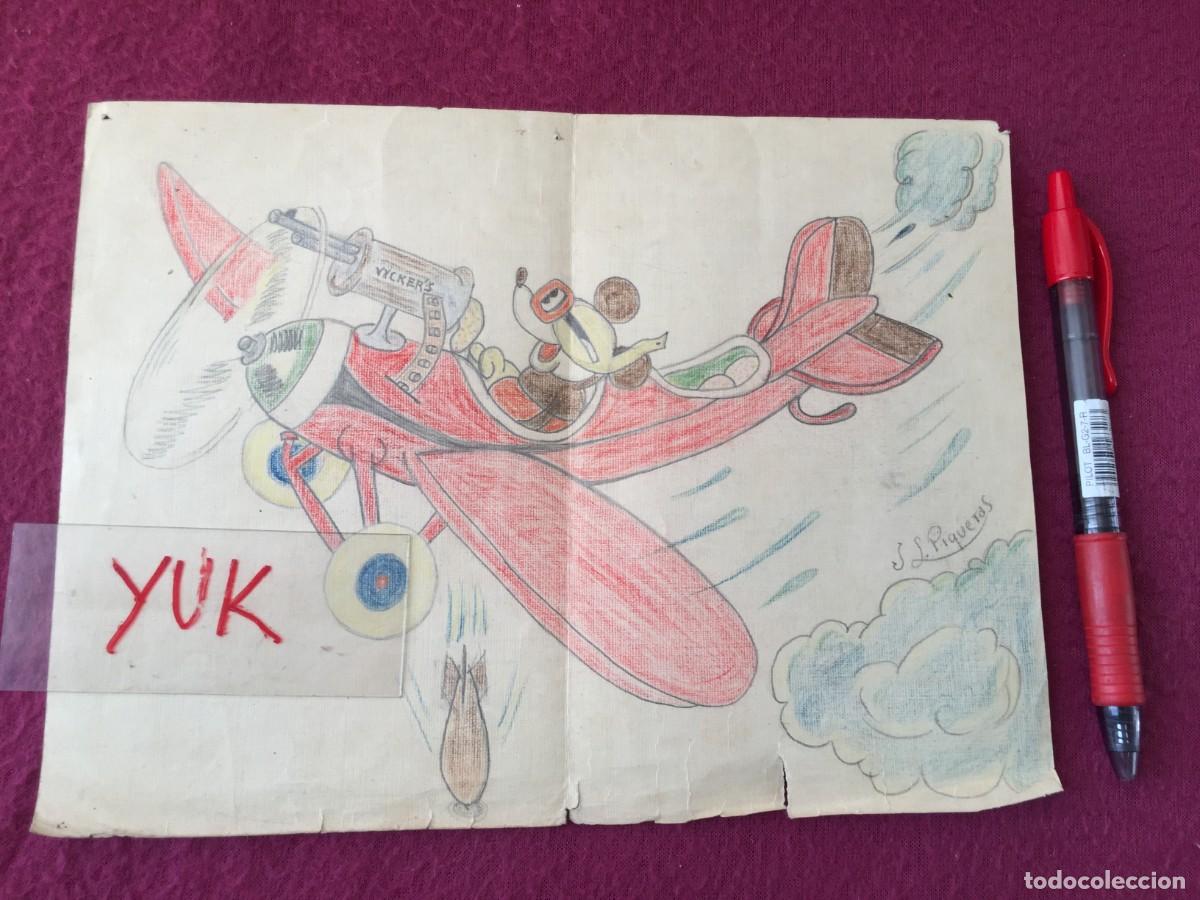 Arte: ANTIGUO DIBUJO MICKEY MOUSE A LAPICES DE COLORES - A&Ntilde;OS 30 - FIRMADO L. PIQUERAS