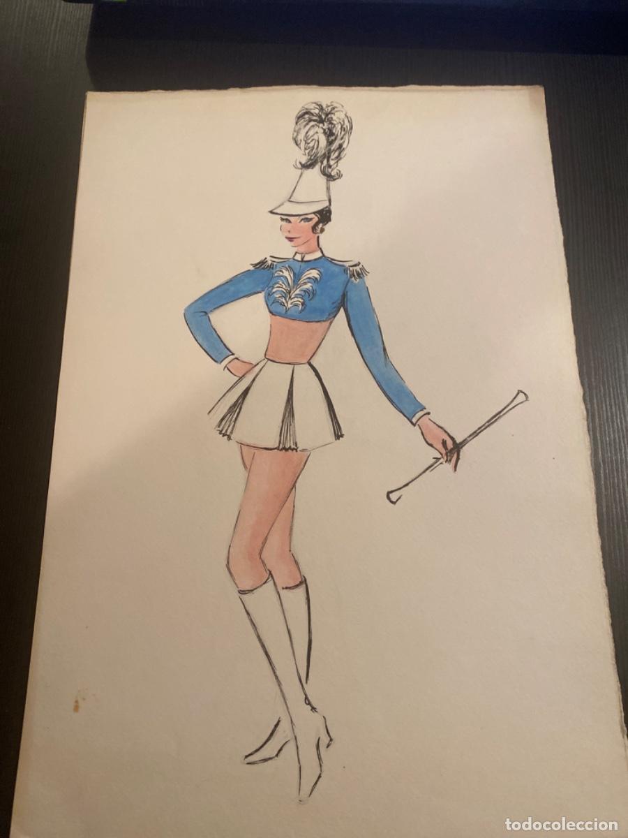 Art: Dibujo original l&aacute;mina mu&ntilde;eca vestido majoret 34 cm x 24 cm