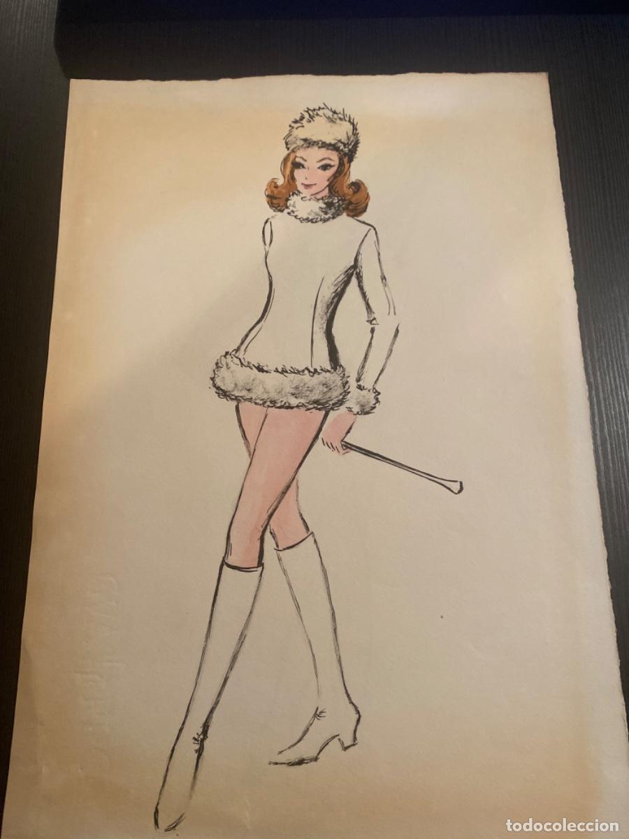 Art: Dibujo original l&aacute;mina mu&ntilde;eca vestido majoret 34 cm x 24 cm