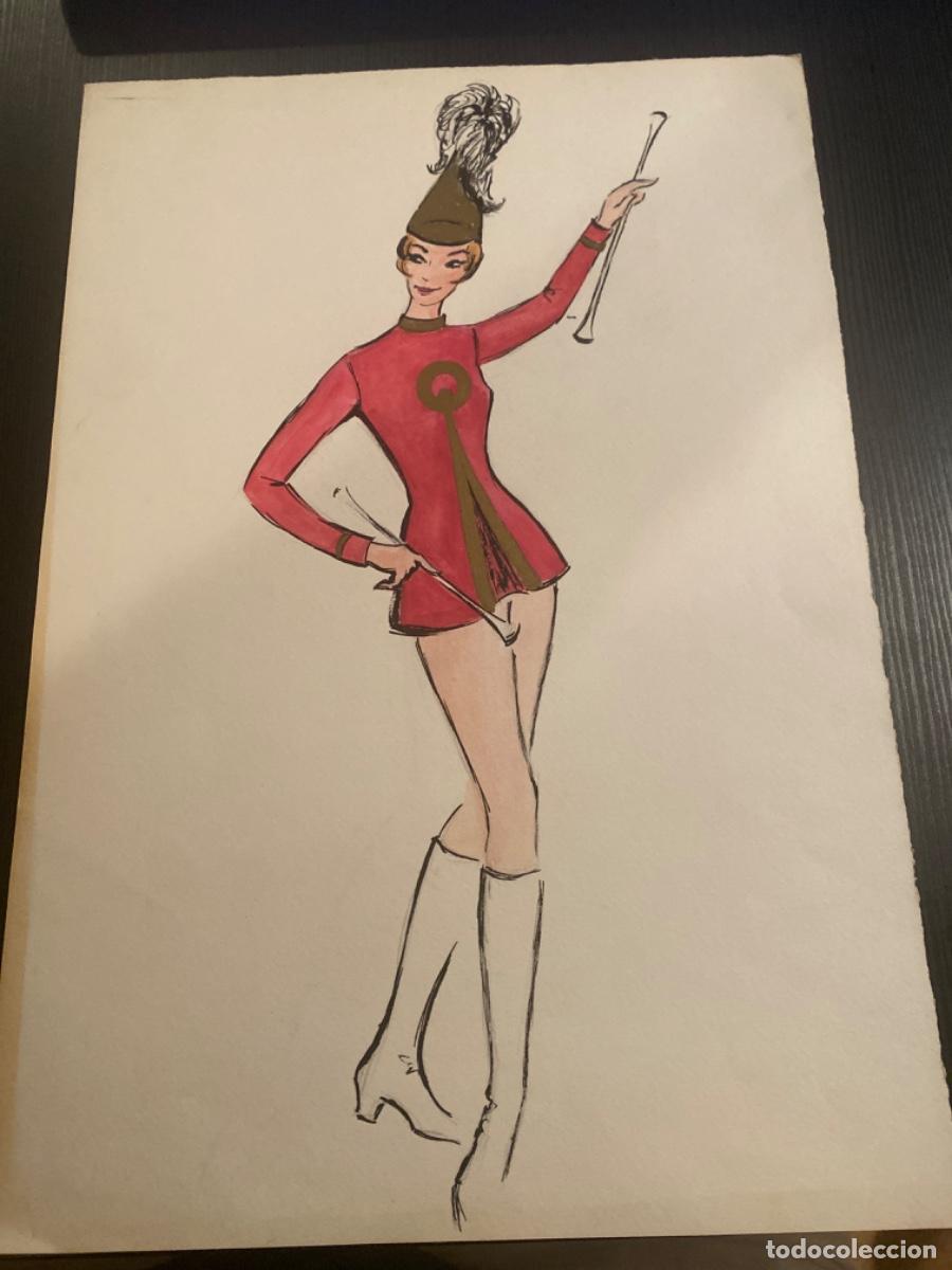 Art: Dibujo original l&aacute;mina mu&ntilde;eca vestido majoret 34 cm x 24 cm