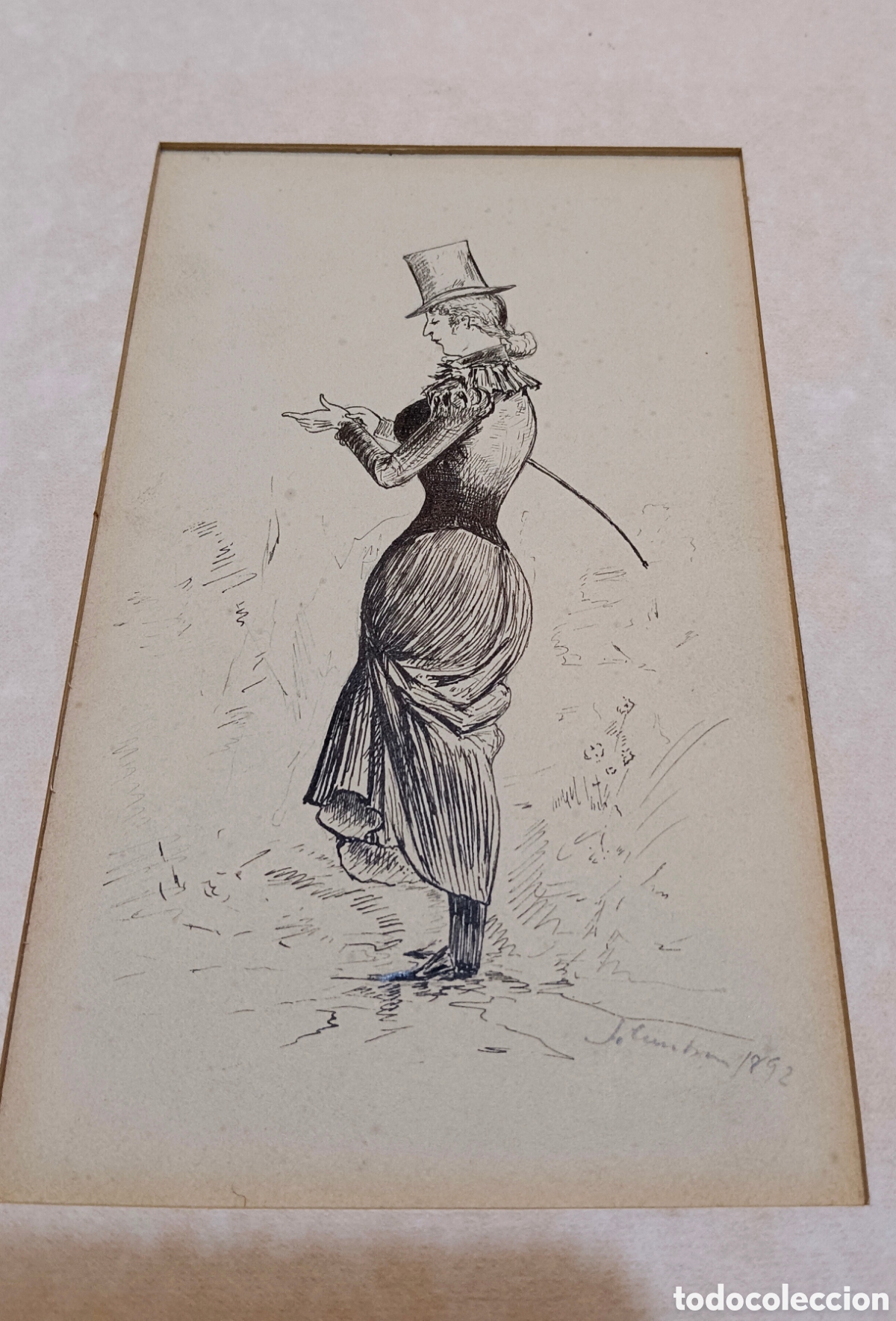 Arte: Dibujo a tinta, muy antiguo firmado ilegible,1892