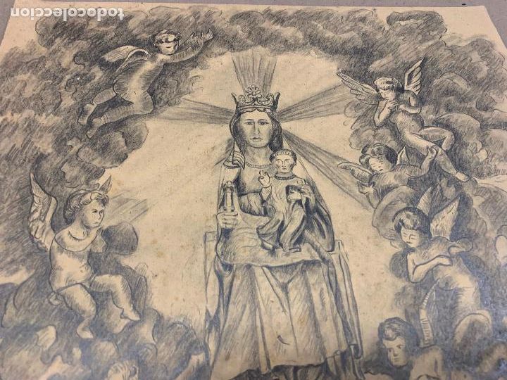 Kunst: VIRGEN DE LA MARE DE DEU DEL MONT Y SANTUARIO. Antiguo dibujo, firmado E.Armengol, a&ntilde;os 50. 45x32cms
