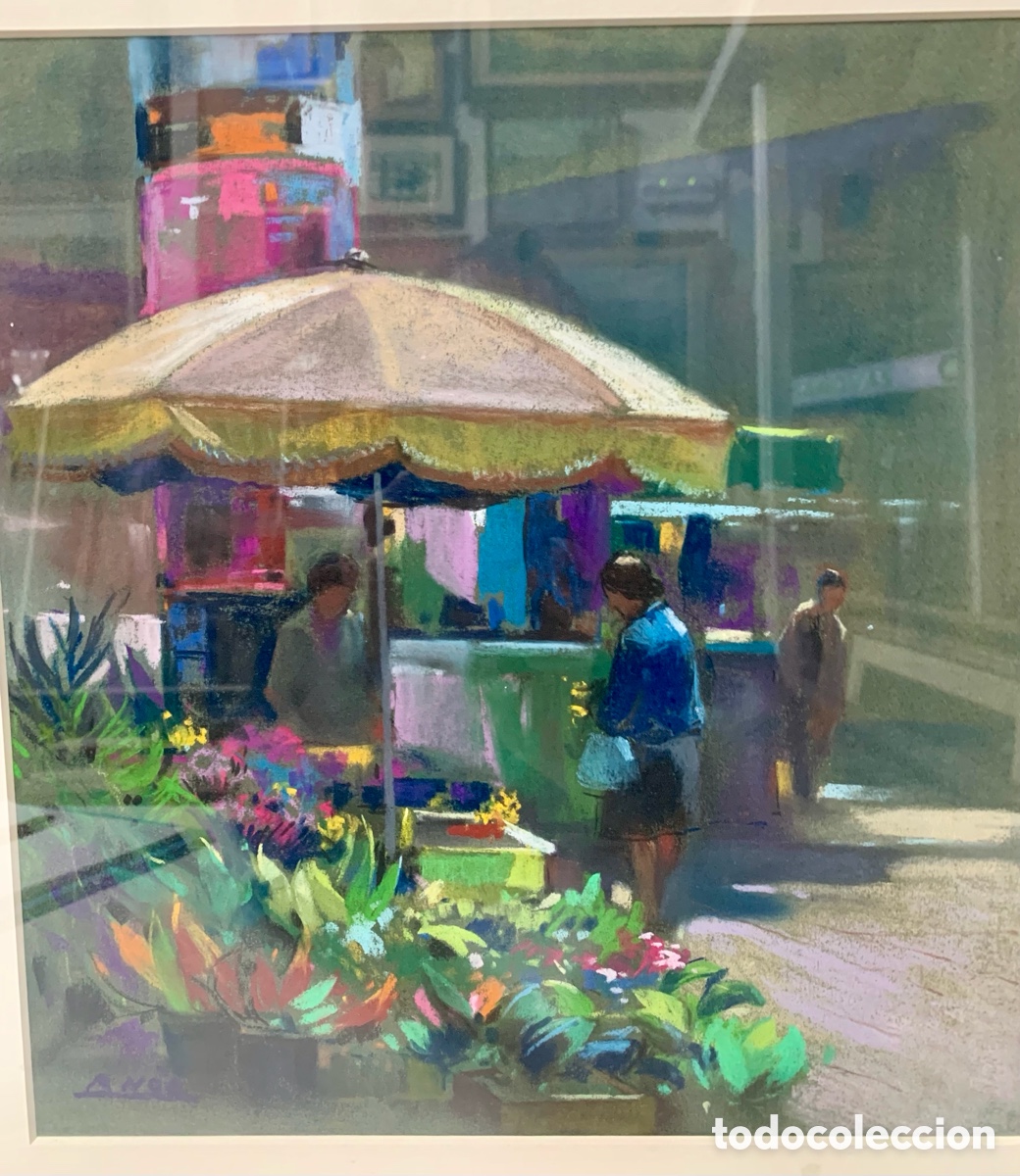 Arte: Ramon No&eacute; Hierro 1923-2007, pastel de la rambla , 29,5x32 obra y 45,5x48 con marco