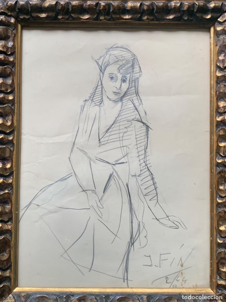 Art: DIBUJO RETRATO DAMA MUJER FIRMA J. FIN 1944