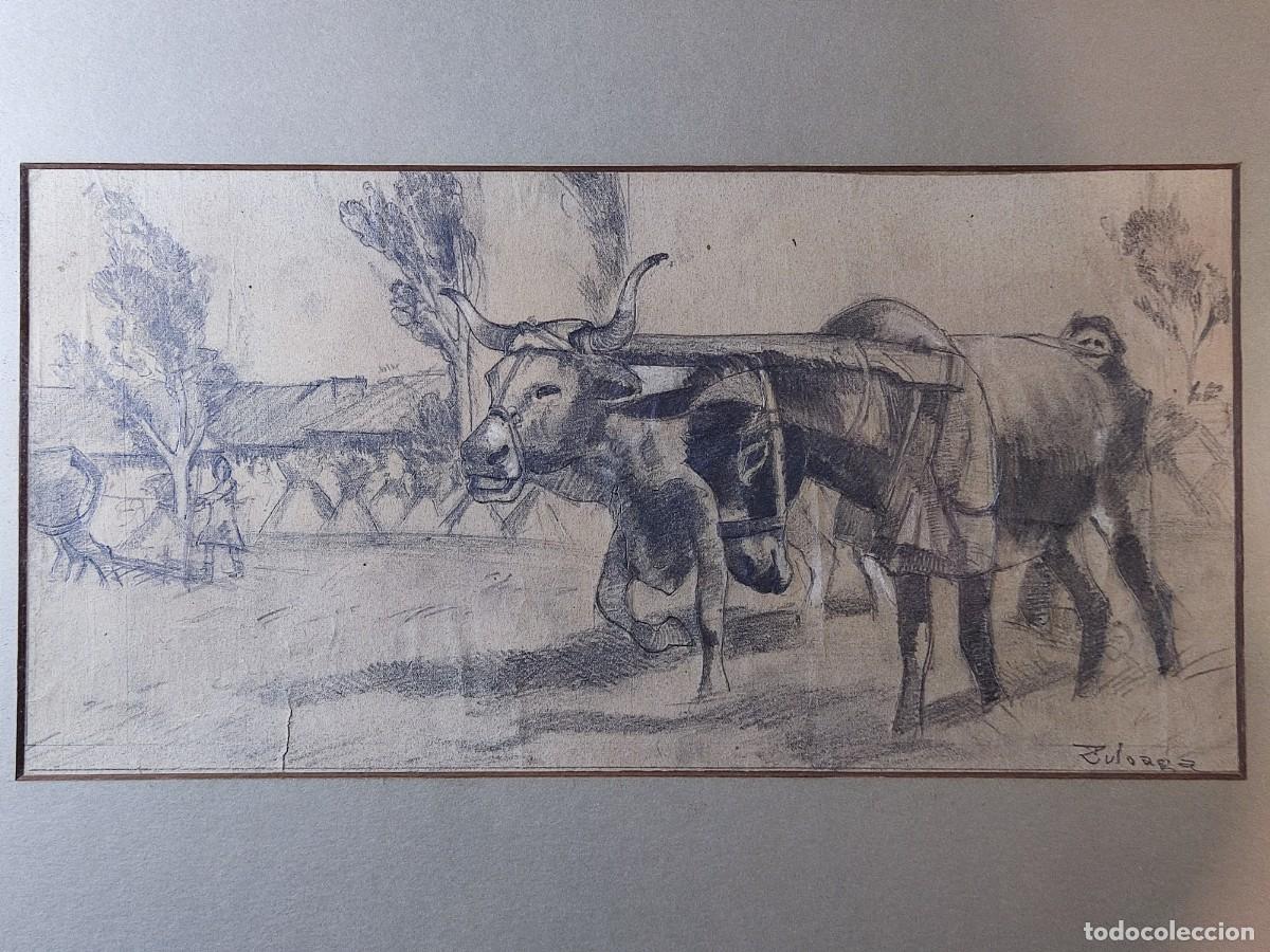 Arte: Yunta del&rdquo;Paraiso&rdquo;, escena de trilla, dibujo de Juan Zuloaga Estringana (Donostia 1884-Segovia 1968)