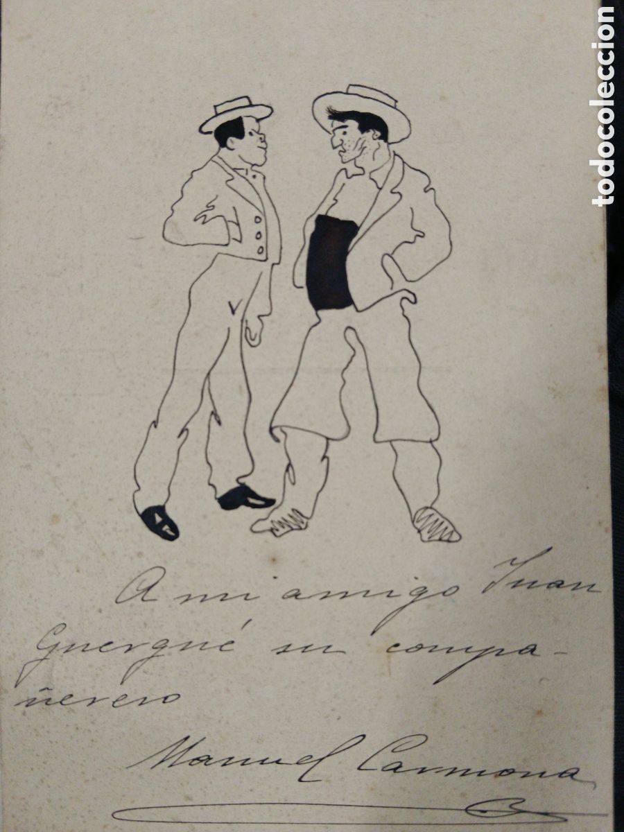 Art: Manuel Carmona, dibujo a tinta, sobre tarjeta postal, principios 1900's
