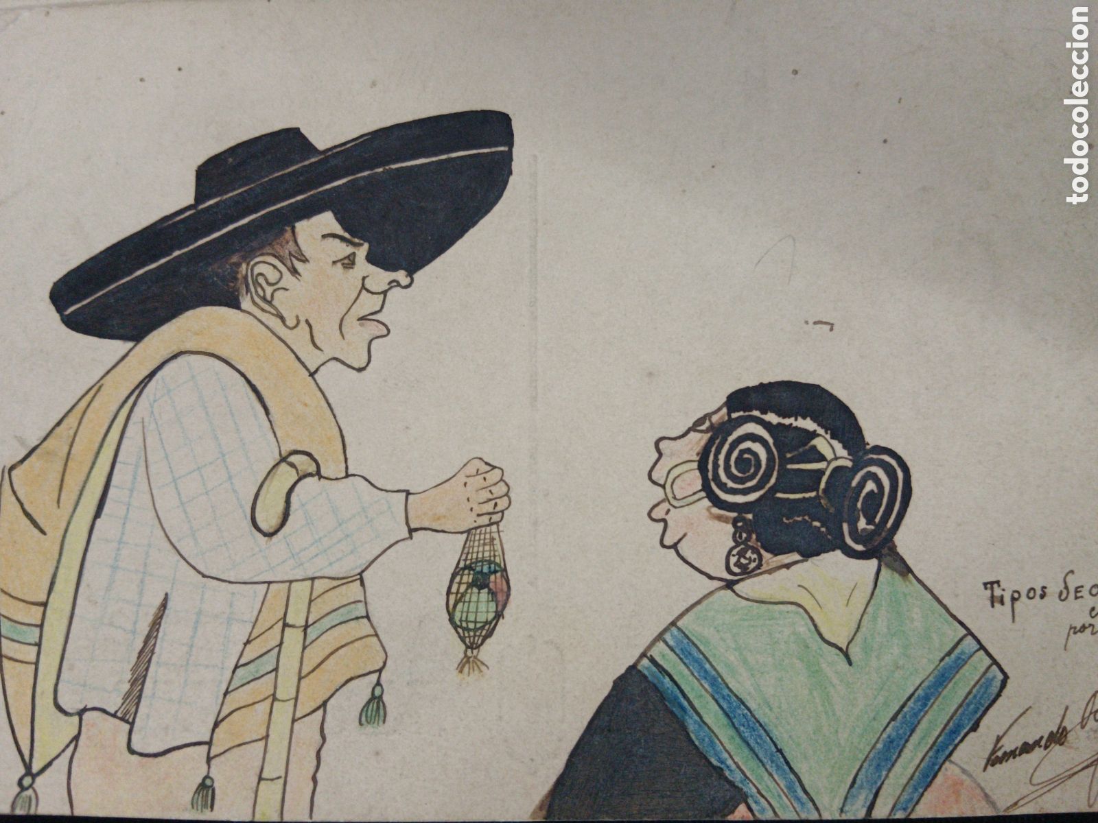 Arte: Fernando D. &rdquo;Tipos de segovianos&rdquo; dibujo a tinta y l&aacute;pices de colores, 1&deg;s 1900's