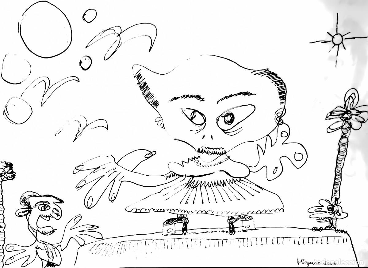 Kunst: Dibujo Contempor&aacute;neo Surrealista de Jos&eacute; A. Higuero de Tinta china-SE&Ntilde;ORITA EN EL ESCENARIO