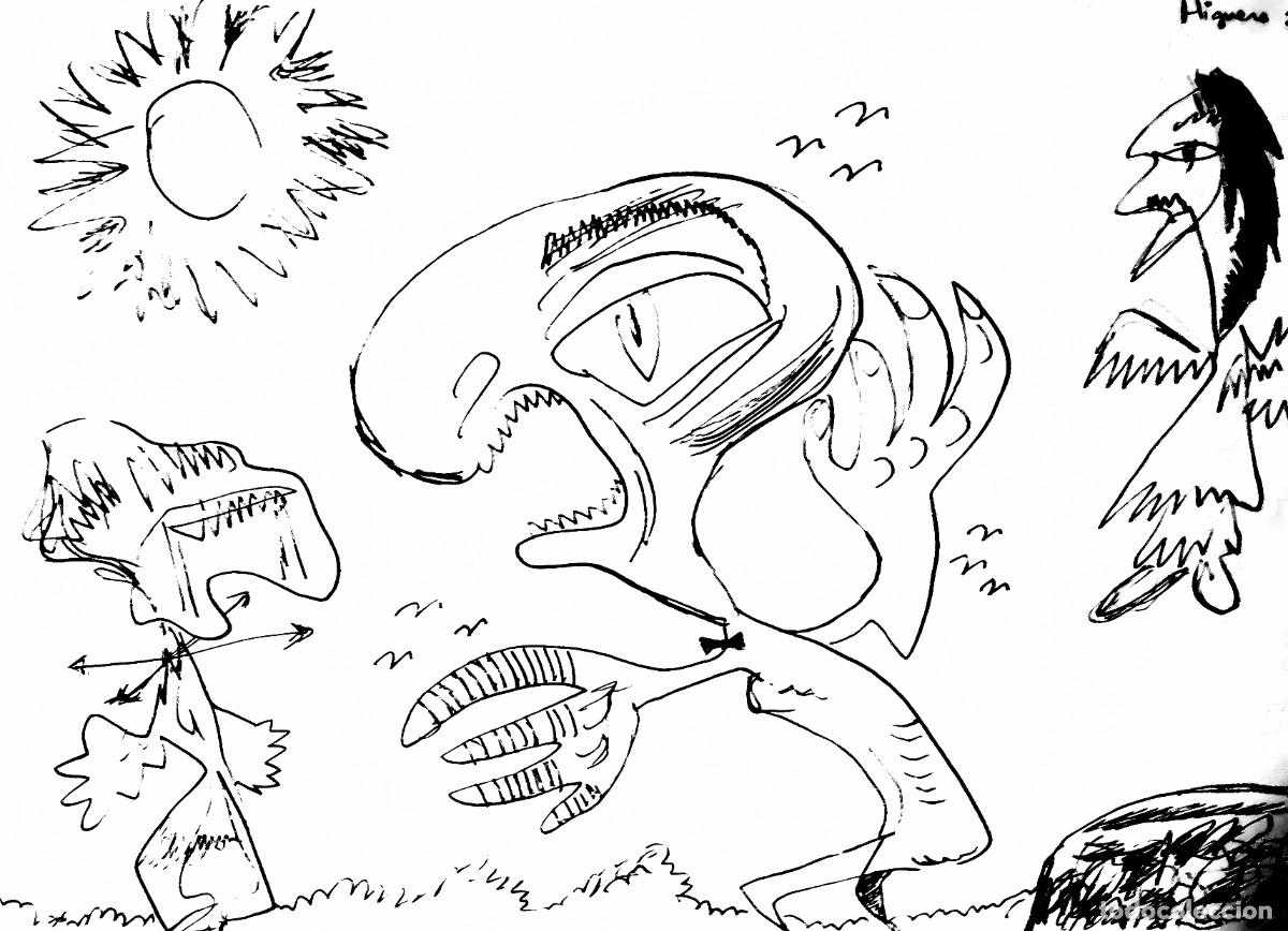 Kunst: Dibujo Contempor&aacute;neo Surrealista de Jos&eacute; A. Higuero de Tinta china-PERSONAJES CREPUSCULARES