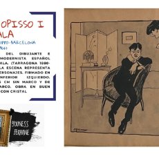 Arte: RICARD OPISSO I SALA (TARRAGONA 1880-BARCELONA 1966) DIBUJO A TINTA CON REPRESENTACIÓN DE PERSONAJES