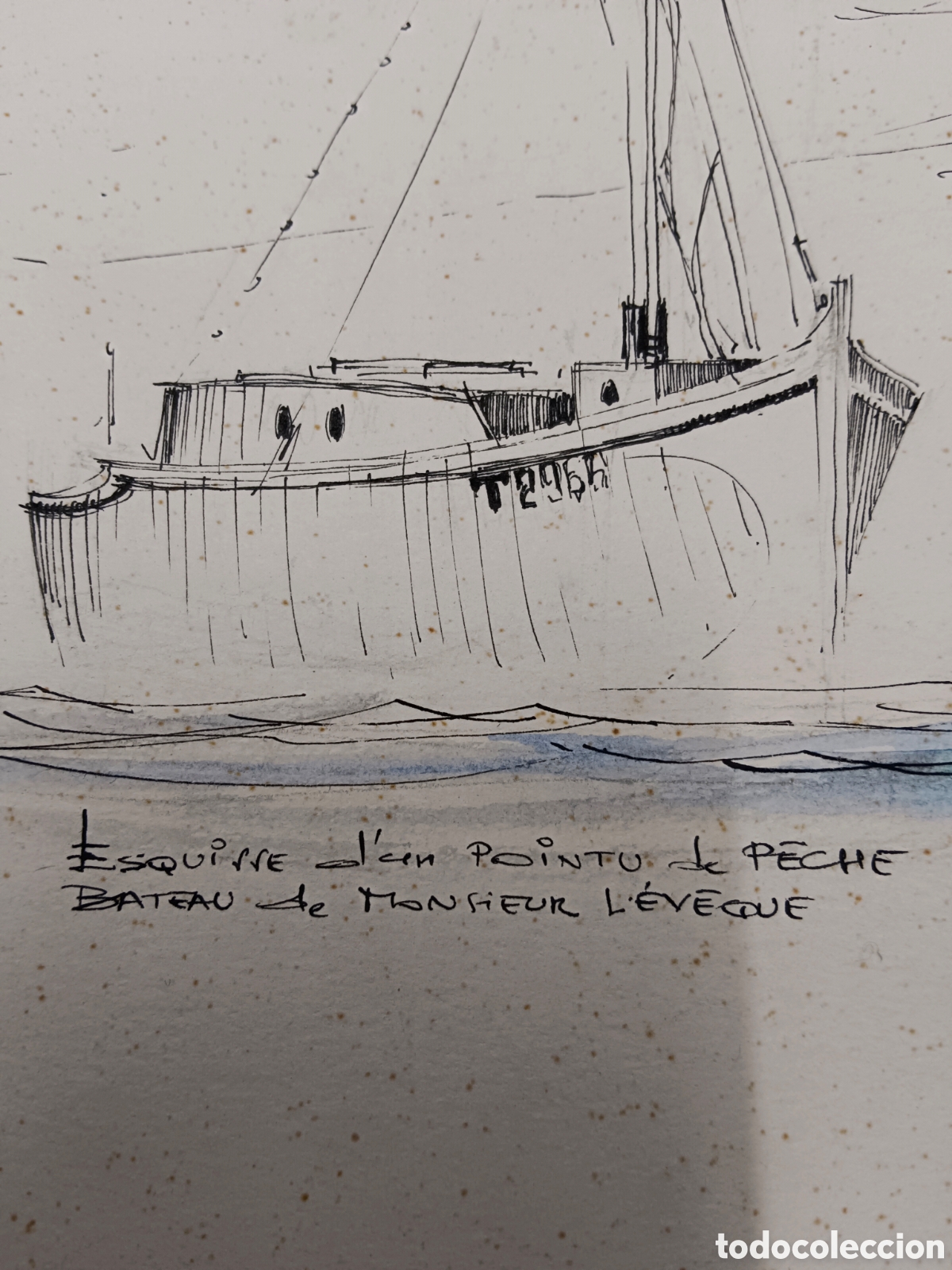 Arte: VAN den EECKHOUDT 1966. &rdquo;Croquis de un punto de pesca. El barco del se&ntilde;or L'Eveque&rdquo;