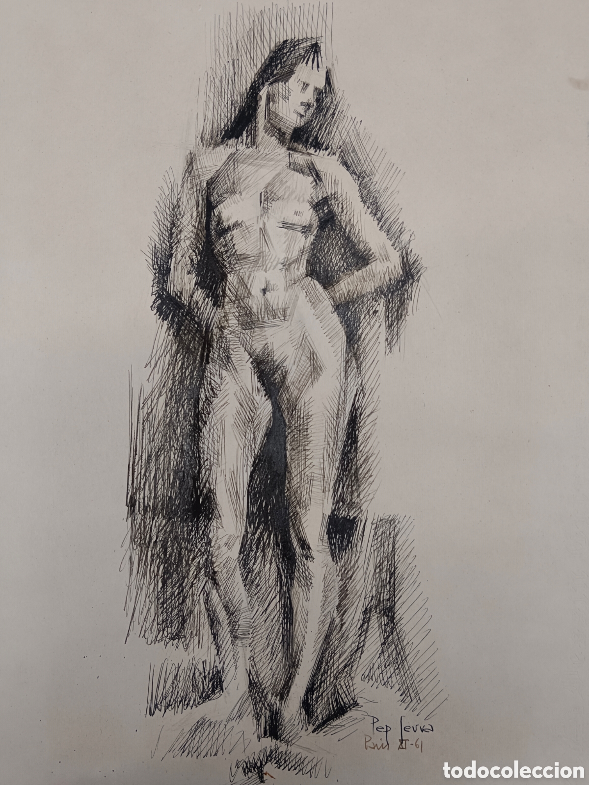Arte: Pep Serra, dibujo a tinta sobre papel DESSIN firmado Par&iacute;s, nov.1961