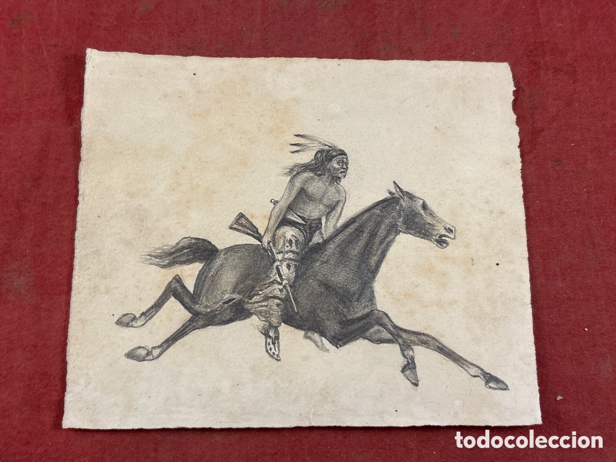 Arte: DIBUJO A L&Aacute;PIZ INDIO A CABALLO - Foto 1