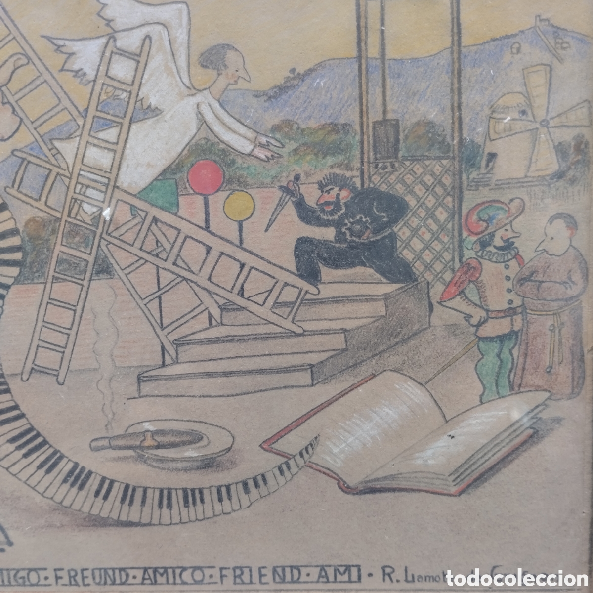 Arte: Dibujo dedicatoria de Ricard lamote de Grignon a Joan Molinari a&ntilde;o 1940