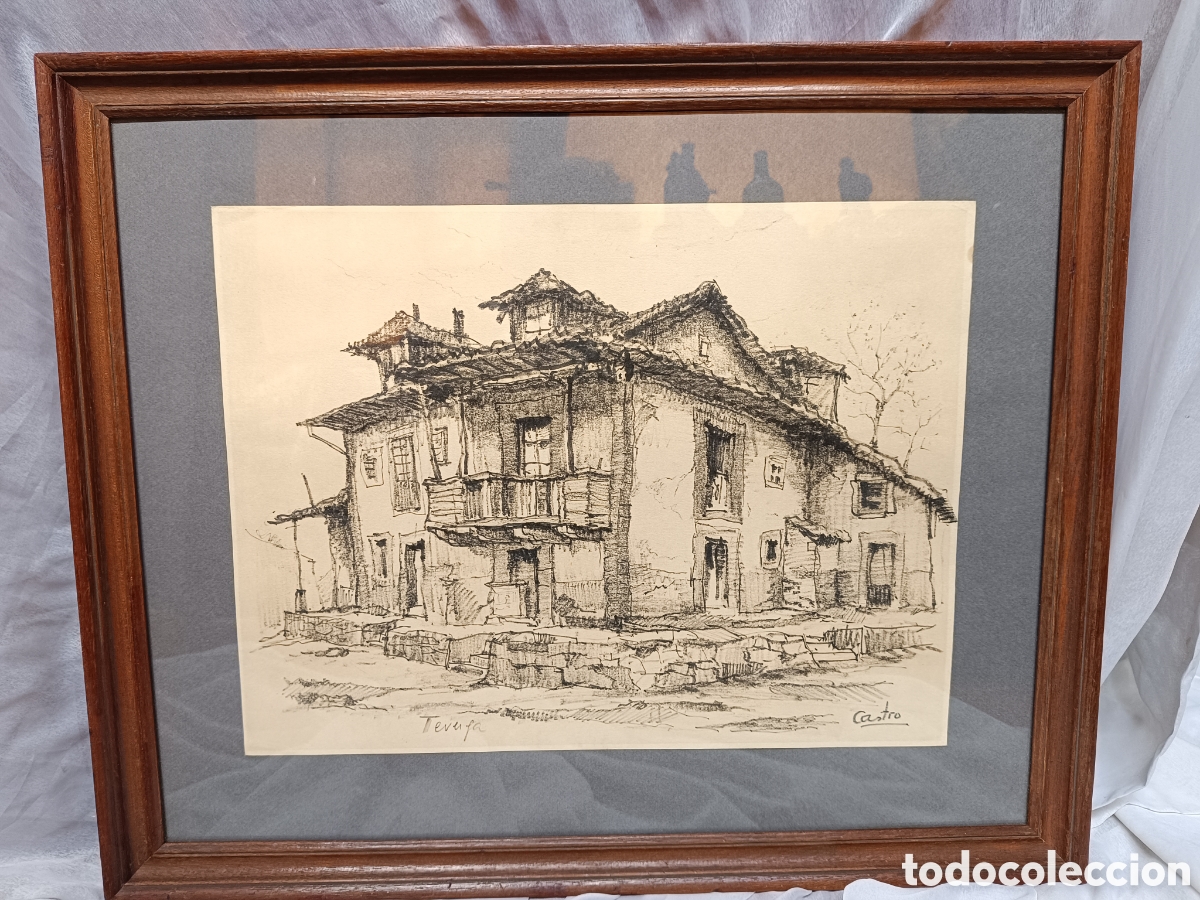 Arte: Cuadro dibujo casa asturiana en Teverga de Pepe Castro