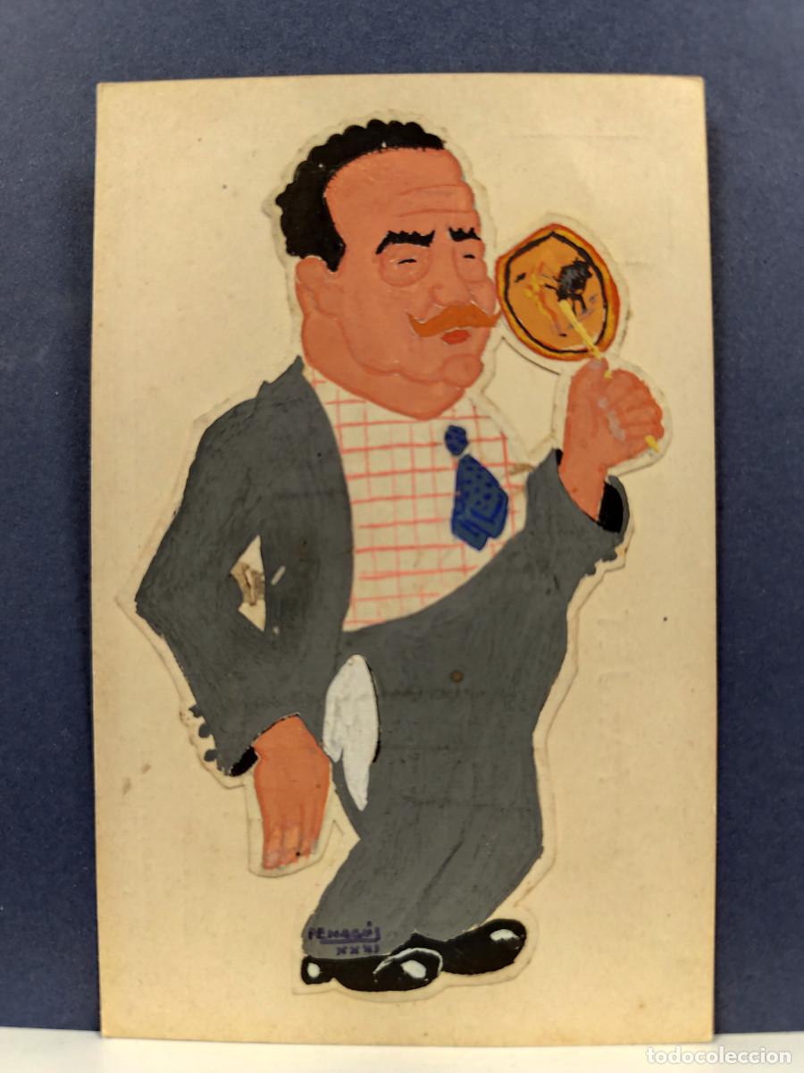 Arte: POSTAL ORIGINAL PINTADA A MANO POR PENAGOS - A&Ntilde;O 1931 - CARICATURA SE&Ntilde;OR CON PAYPAY-AL DORSO PUBLI