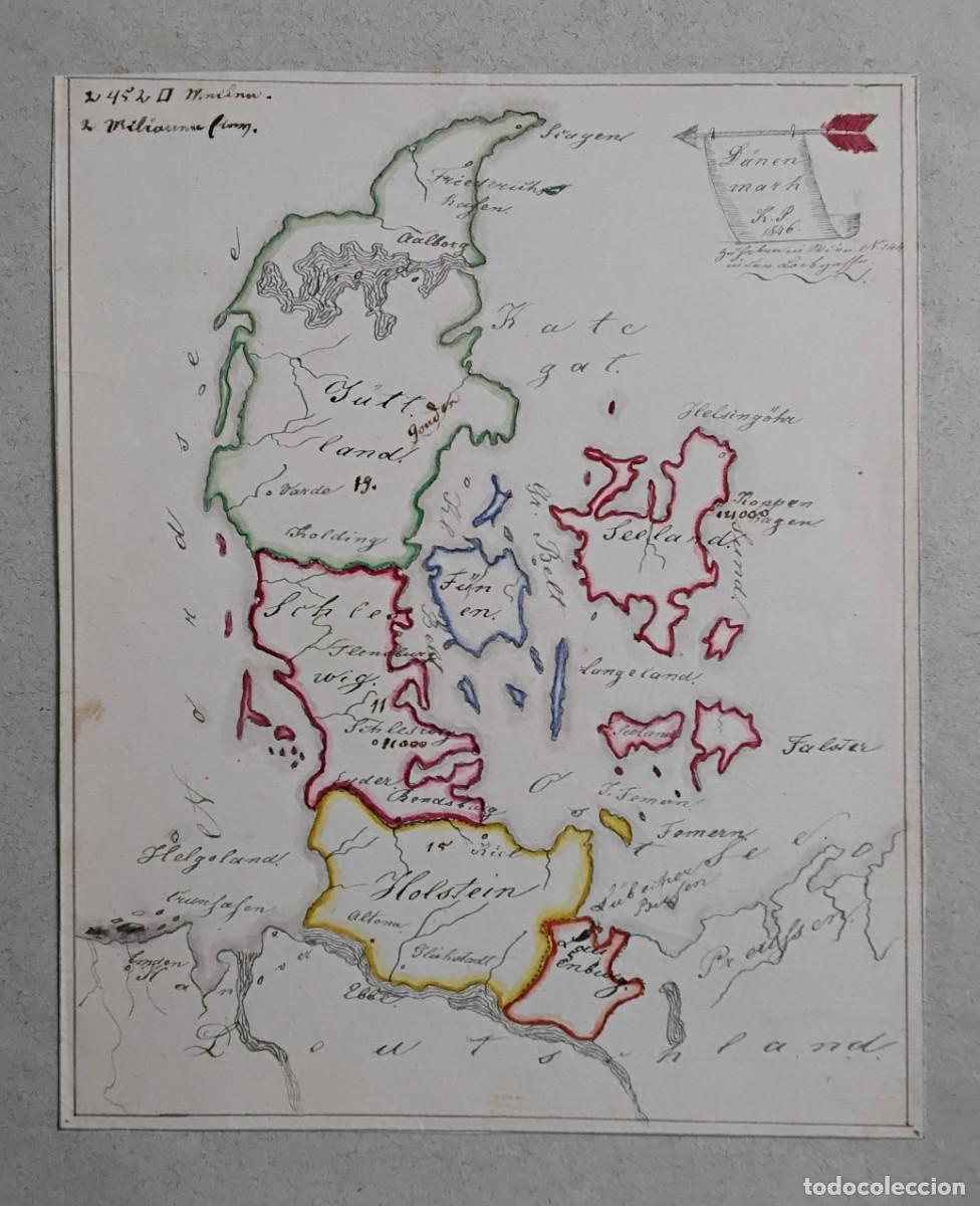 Arte: mapa dibujado de Dinamarca siglo XIX - Foto 1