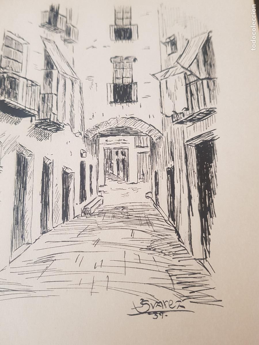 Arte: CALLE DE ALGUN PUEBLO CATALAN DIBUJO PLUMILLAJUAN SUAREZ 1939