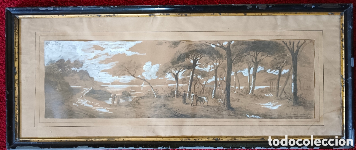 Arte: Pierre Decoreis (1834-1902) dibujo a carb&oacute;n y acuarela firmado en 1884
