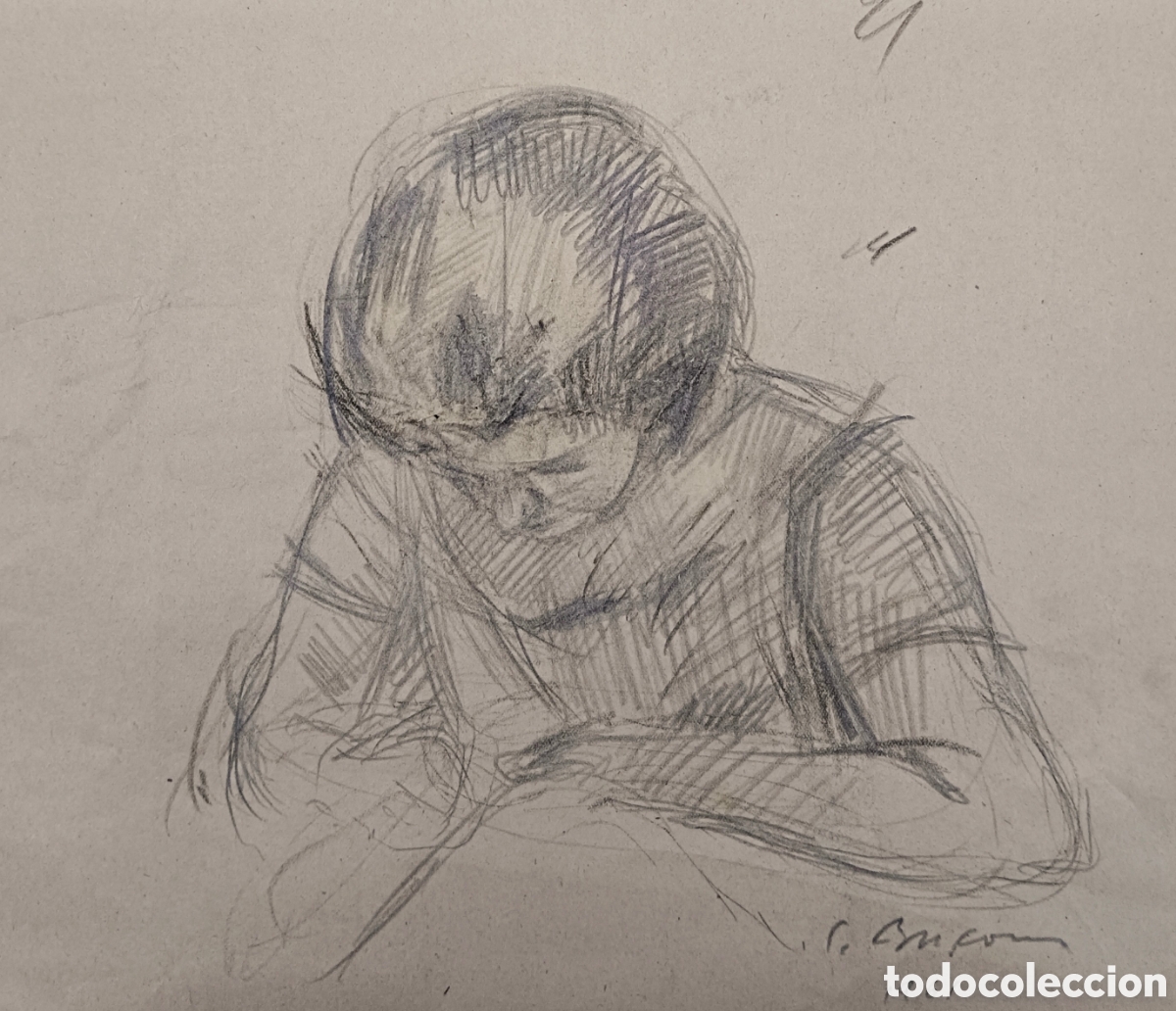 Kunst: S.Busom dibujo a l&aacute;piz sobre papel, firmado abajo derecha