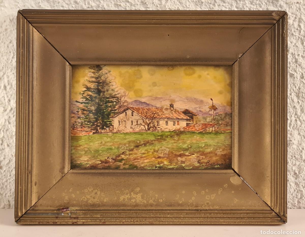Kunst: Dibujo Pintura Cuadro Masia a la Vista Olot Garrotxa - Firma Ramon Barnadas - Decoraci&oacute;n R&uacute;stica