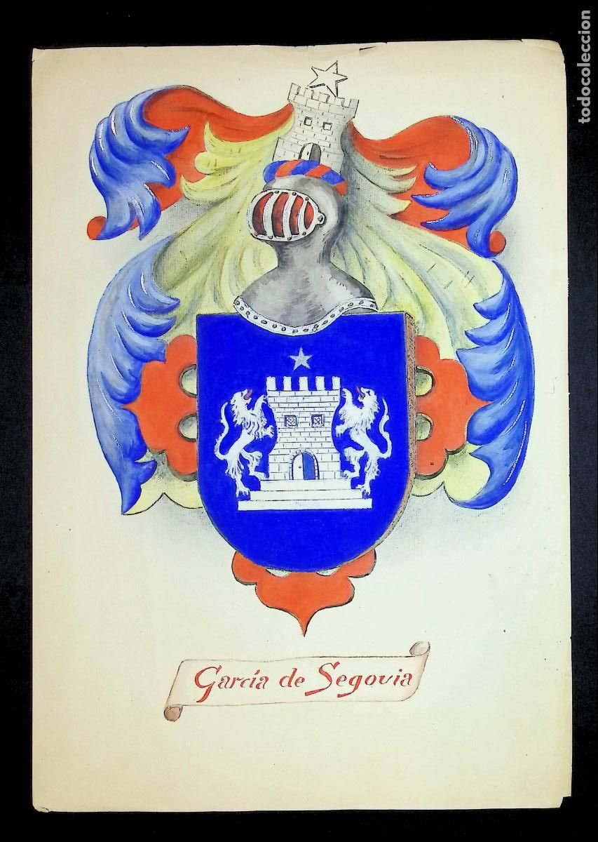 Arte: [ESCUDO DEL APELLIDO GARC&Iacute;A DE SEGOVIA]. - [Dibujo original]. HER&Aacute;LDICA - BLASONES