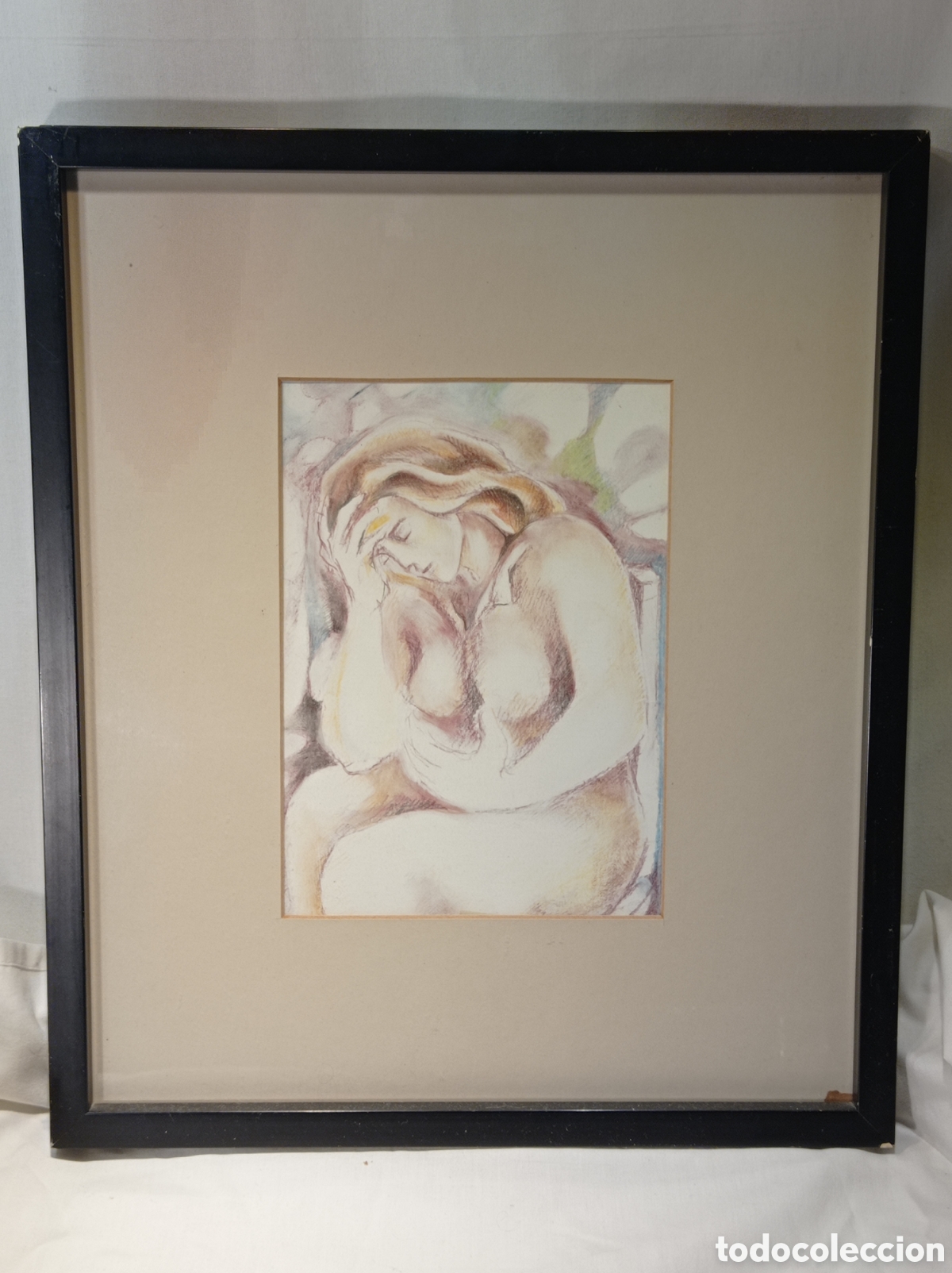 Art: DIBUJO FEMENINO SIN FIRMA ENMARCADO CON CRISTAL