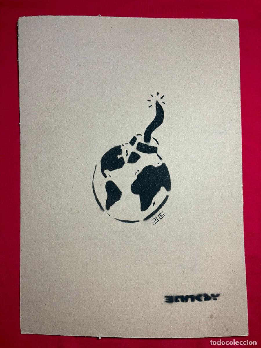 Art: Banksy sobre carton antiguo sellado y timbrado(hecho a mano ) arte vtg--- replica