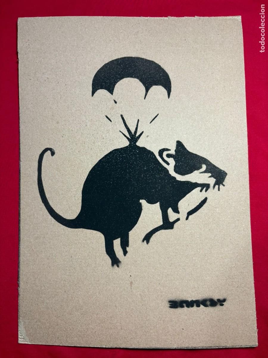 Art: Banksy sobre carton antiguo sellado y timbrado(hecho a mano ) arte vtg--- replica