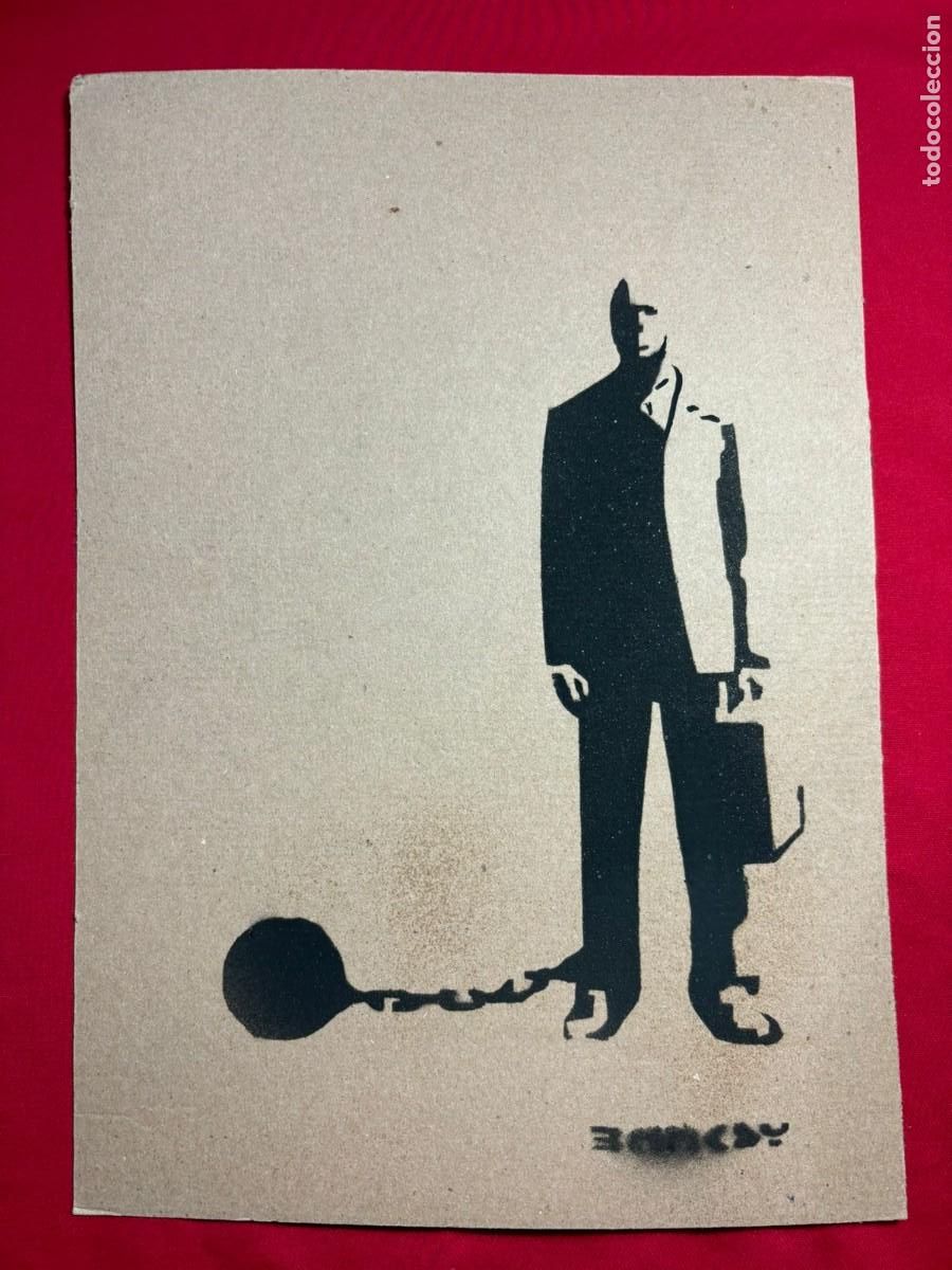 Art: Banksy sobre carton antiguo sellado y timbrado(hecho a mano ) arte vtg--- replica