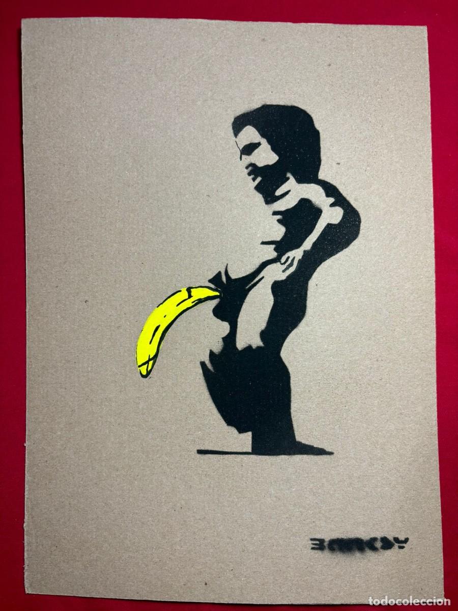 Art: Banksy sobre carton antiguo sellado y timbrado(hecho a mano ) arte vtg--- replica