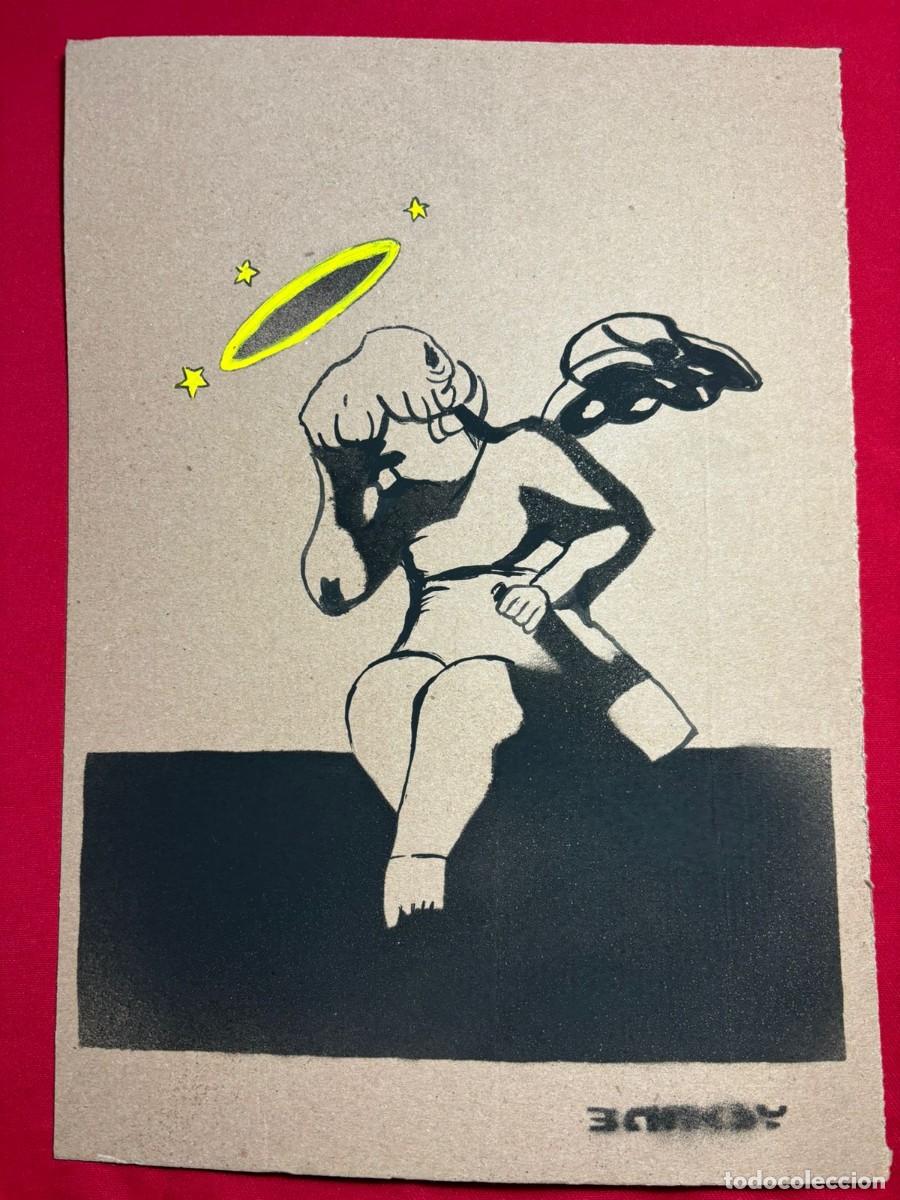 Art: Banksy sobre carton antiguo sellado y timbrado(hecho a mano ) arte vtg--- replica
